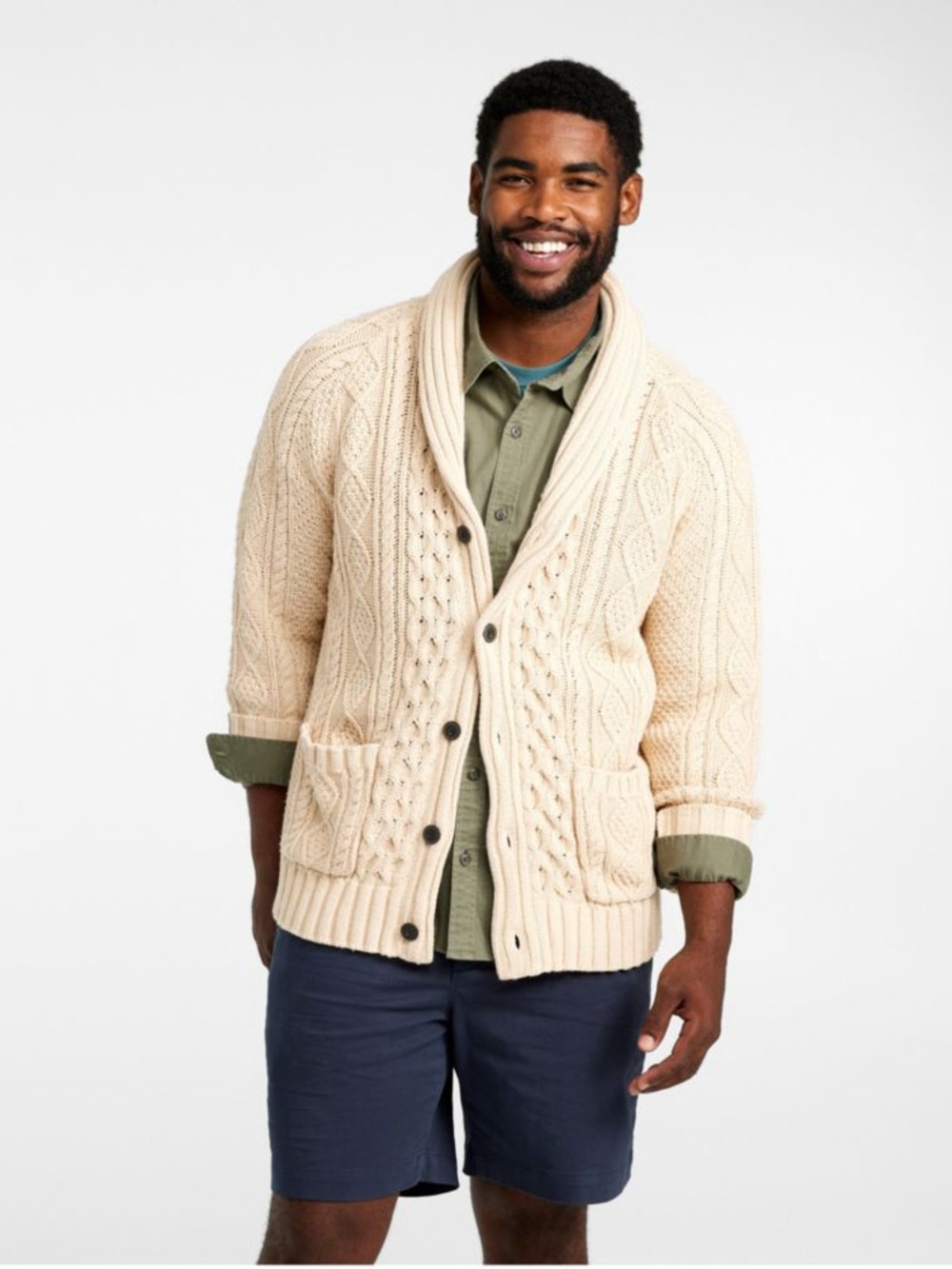 L.L. Bean Men's Signature Cotton Fisherman Sweater, Shawl-Collar Cardigan